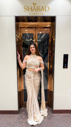 Ivory Cold Shoulder Metallic Drape Saree