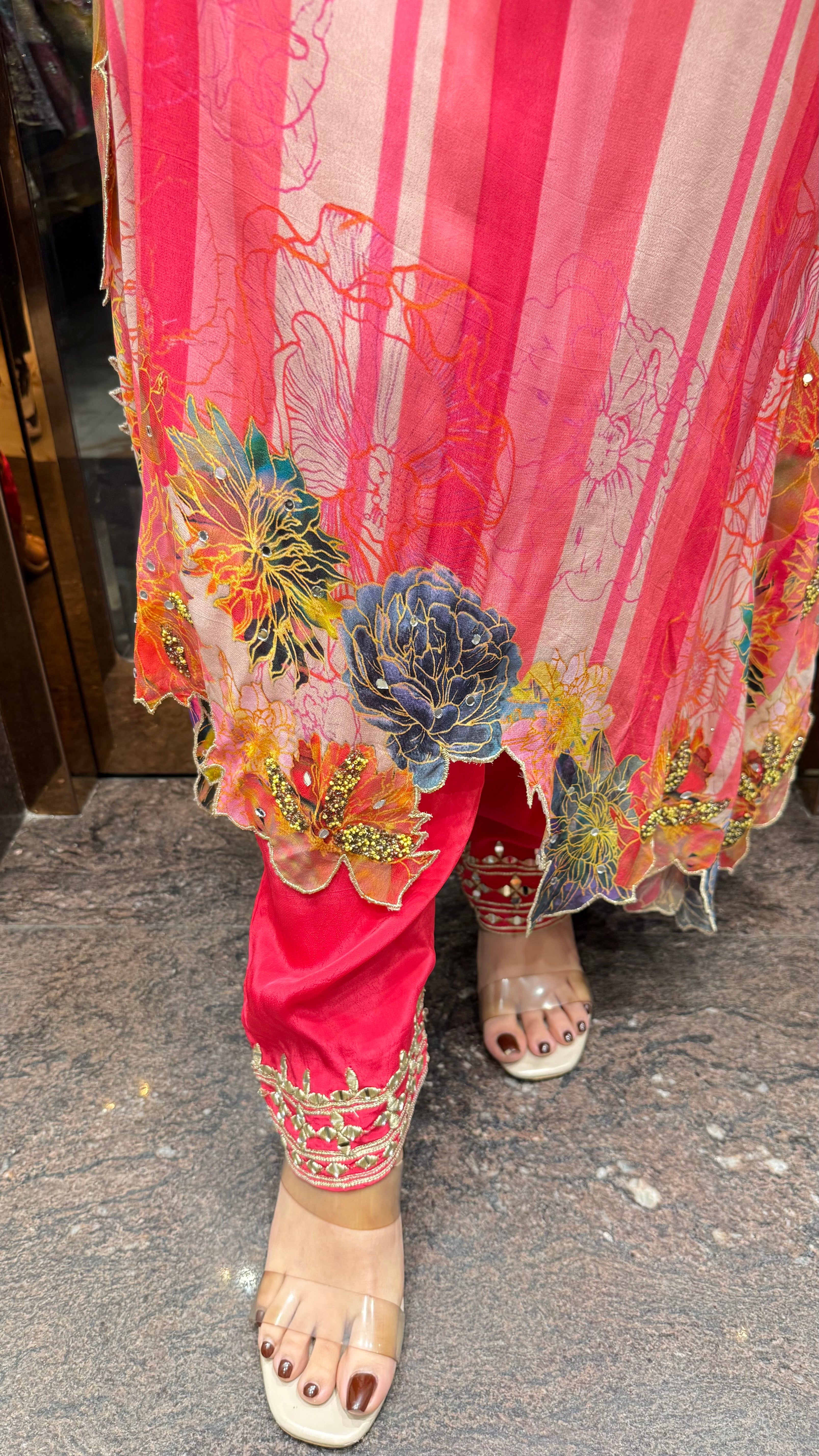 Stripes and multi floral kaftan