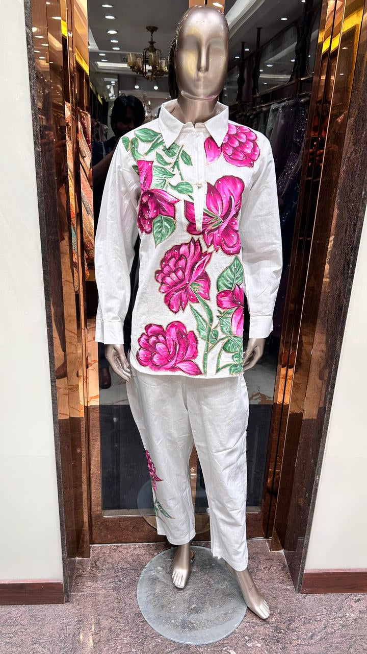 FUSCHIA FLORAL HANDPAINT COORDSET