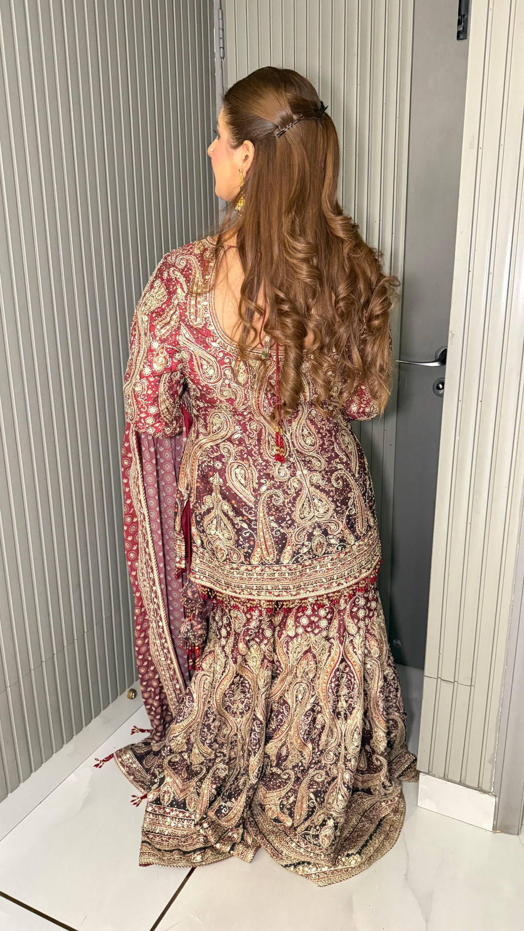 JODHA- WINE HERITAGE PAISLEY SHARARA SUIT