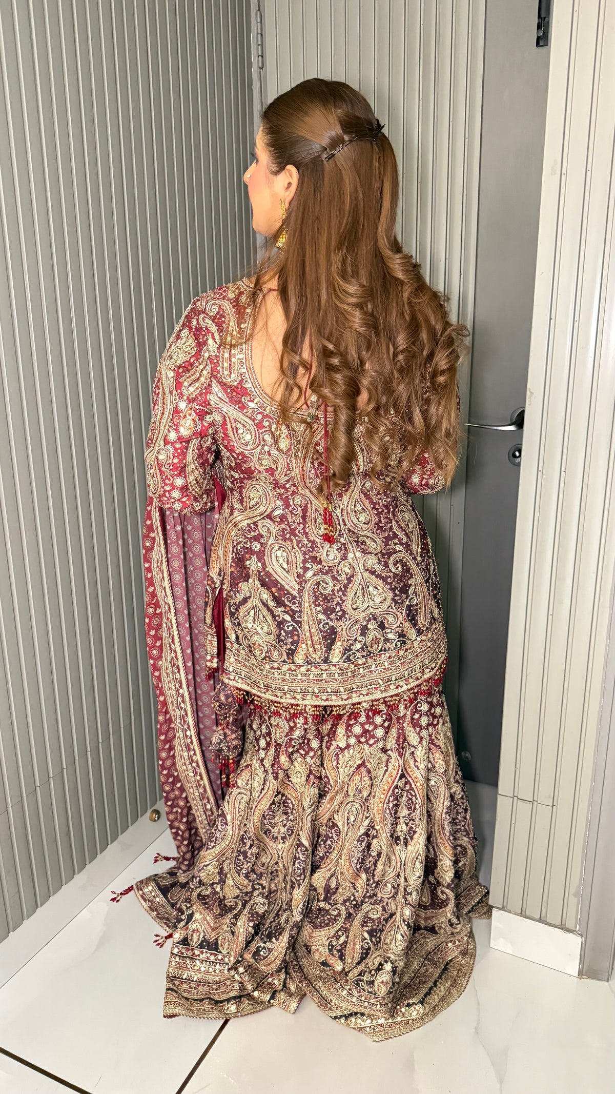 JODHA- WINE HERITAGE PAISLEY SHARARA SUIT