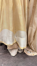 Gold ivory pearl brocade anarkali