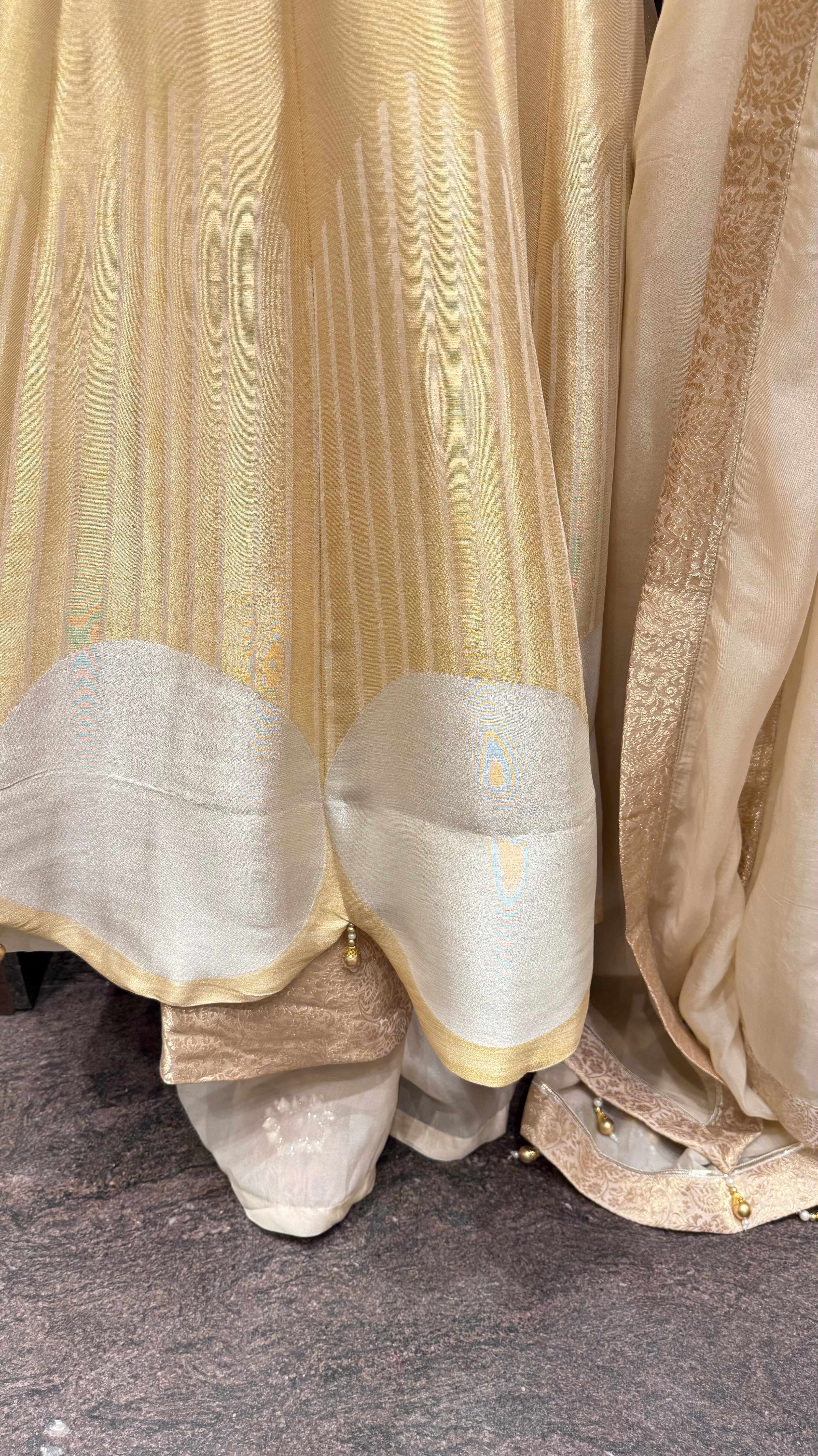 Gold ivory pearl brocade anarkali