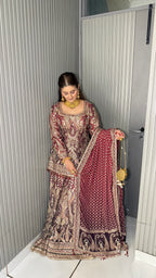 JODHA- WINE HERITAGE PAISLEY SHARARA SUIT