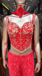ZARI BANDHEJ CORSET WITH BELL BOTTOM