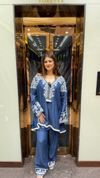 Mul cotton sleeve and neckline embroidered coordset