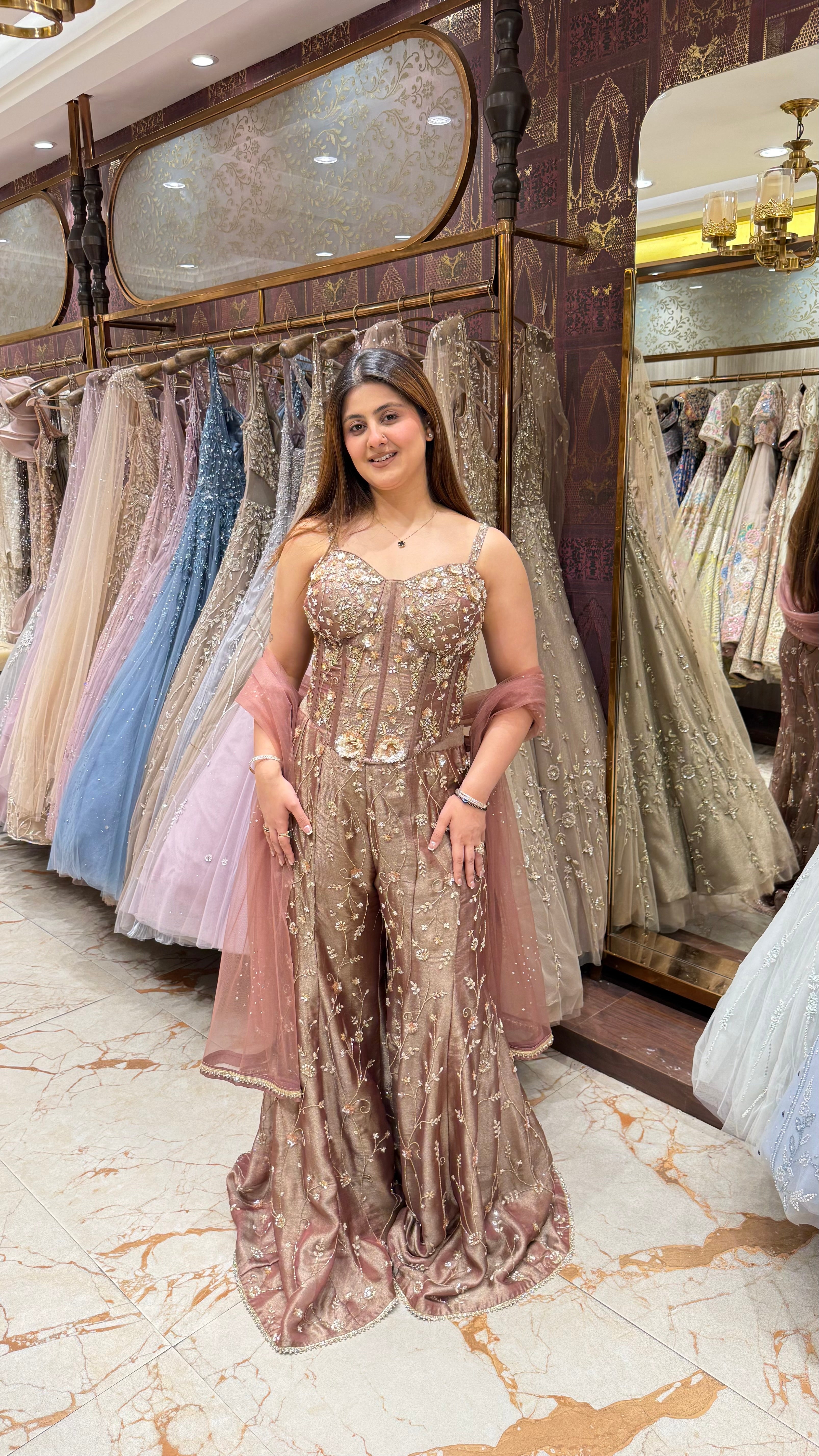 Mehrwan Dusty Rose Corset Sharara Set