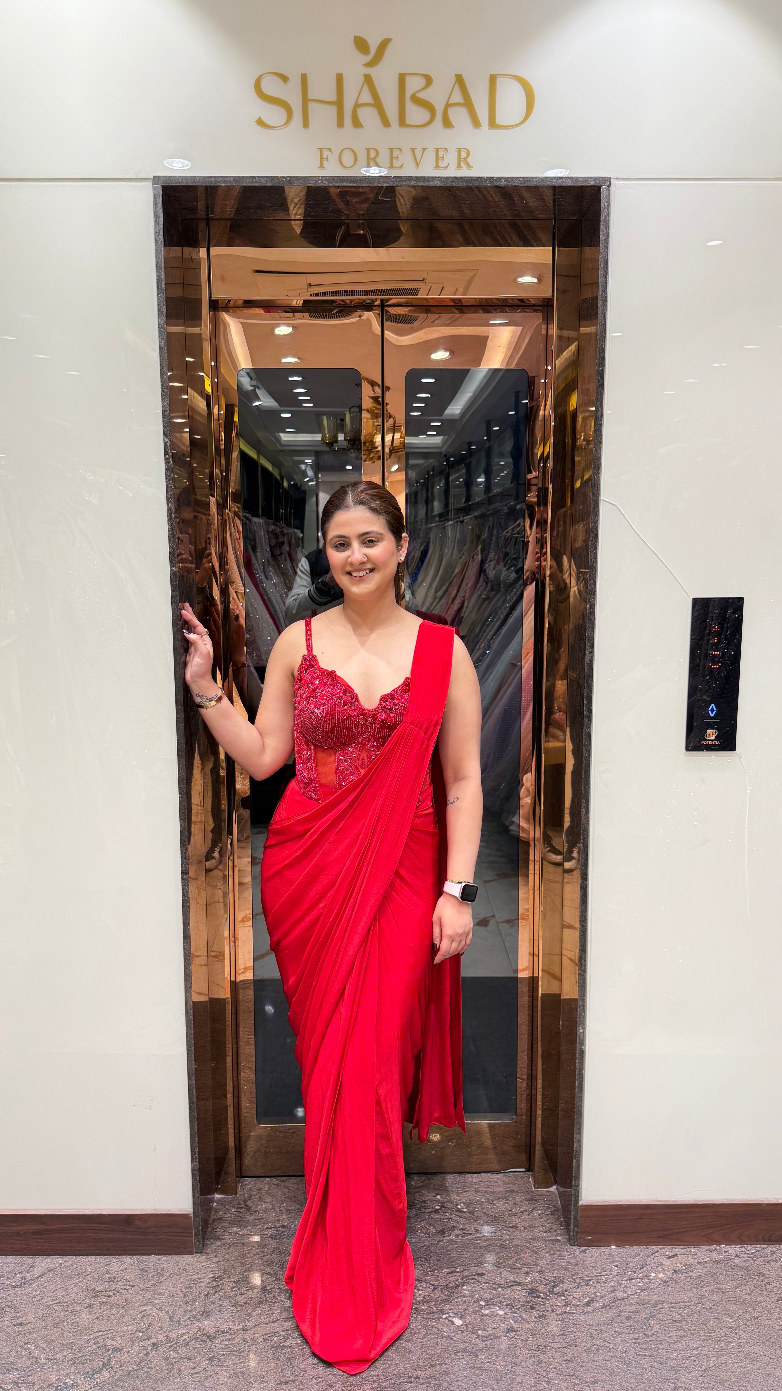 Red Rose Corset Drape Saree