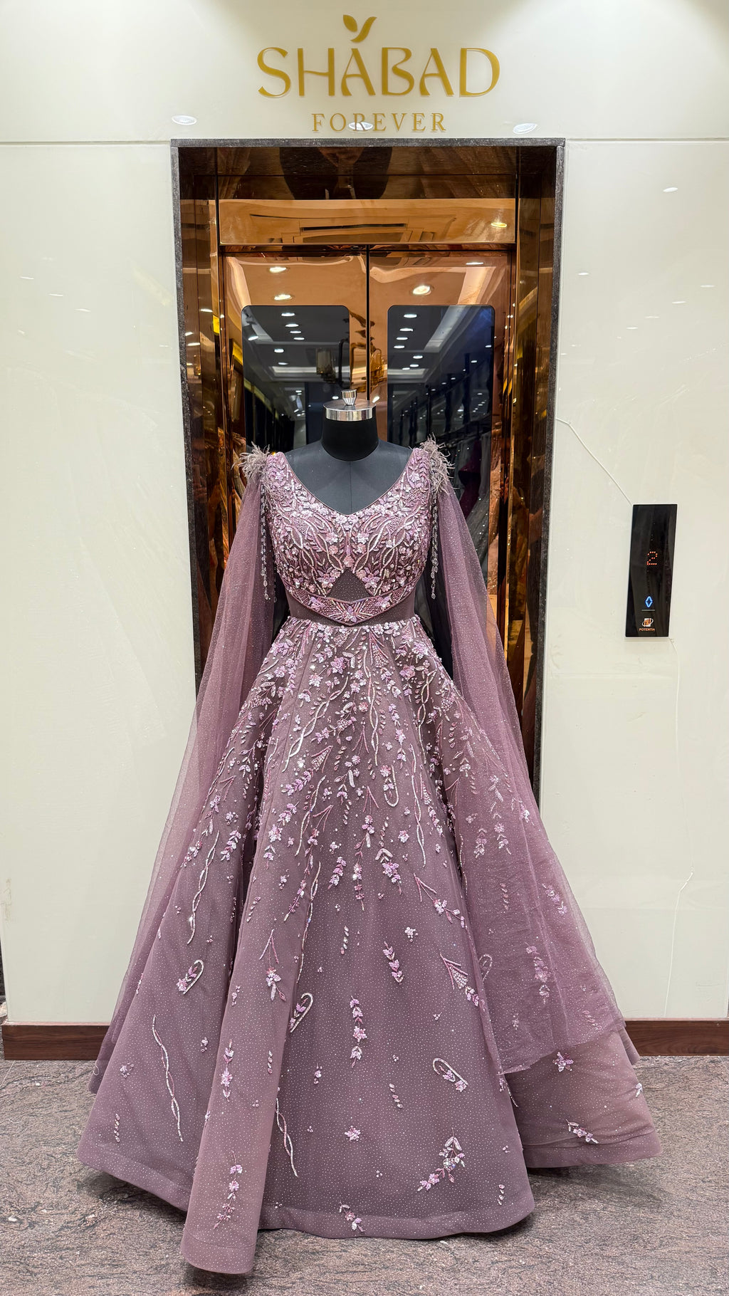 AMARA CAPE SLEEVE BALL GOWN