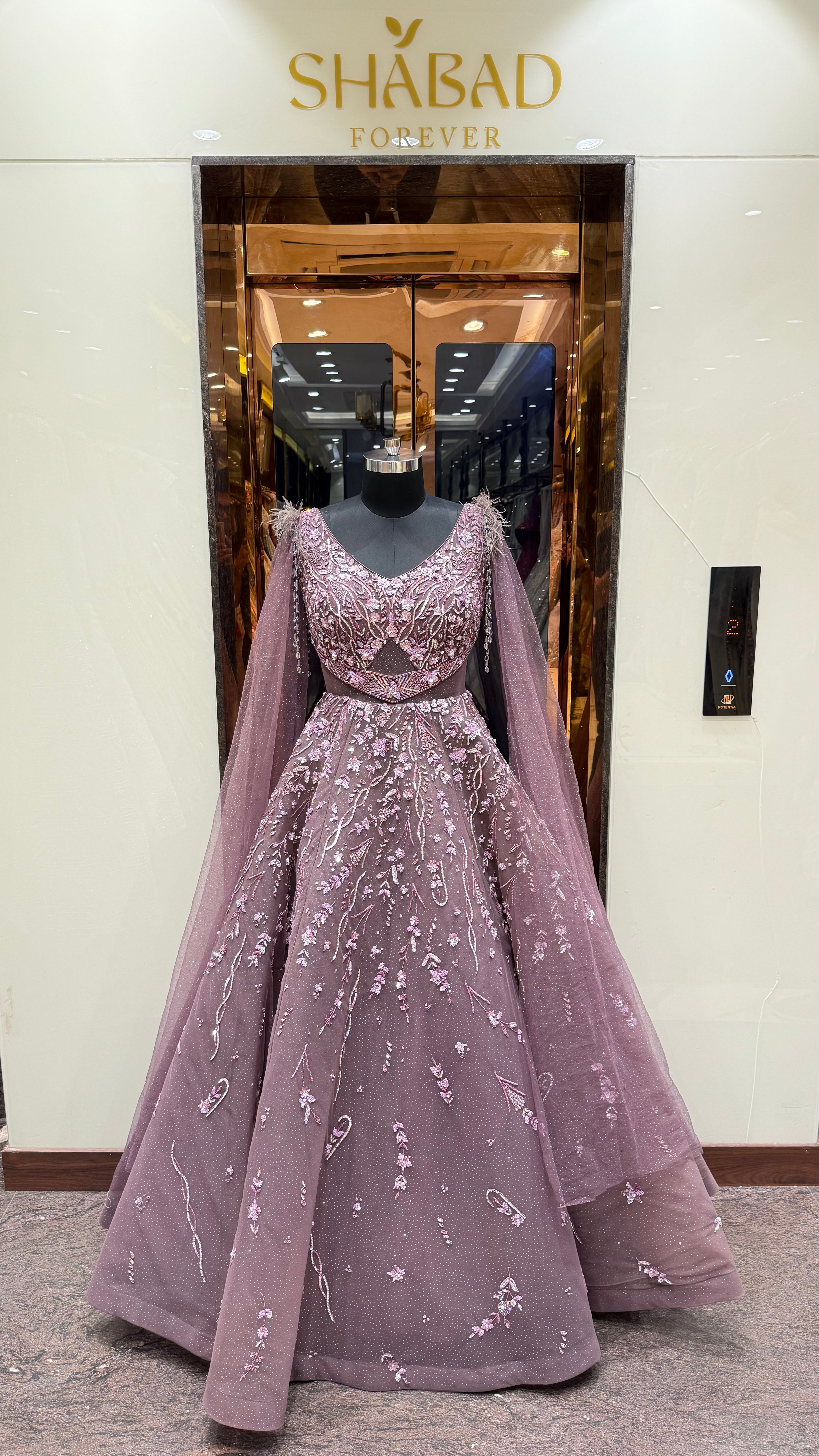 AMARA CAPE SLEEVE BALL GOWN
