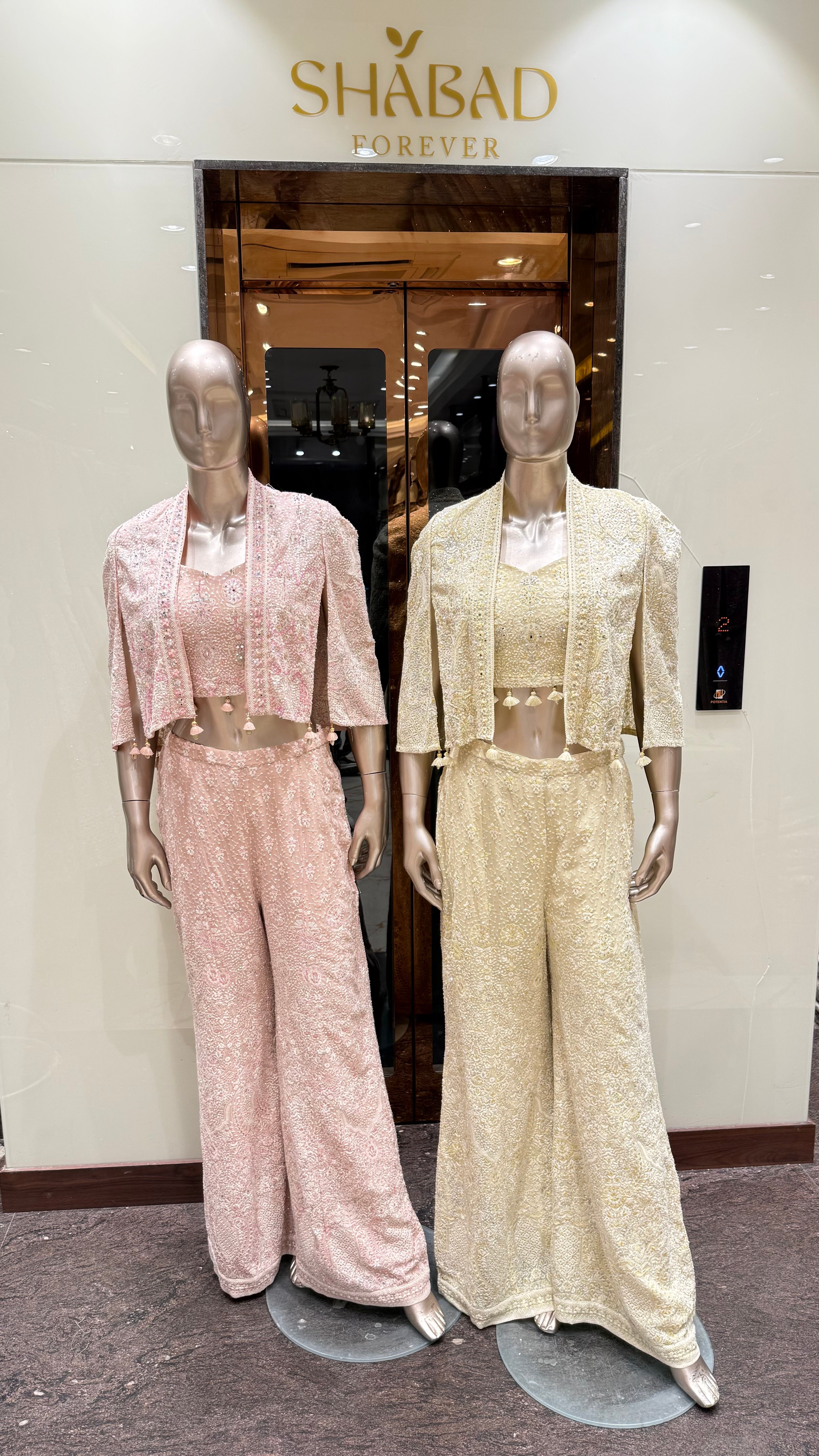 EMBROIDERED CROP TOP WITH CAPE JACKET & PALAZZO