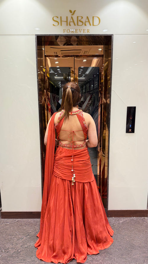 Chaarvi Rust Drape Saree