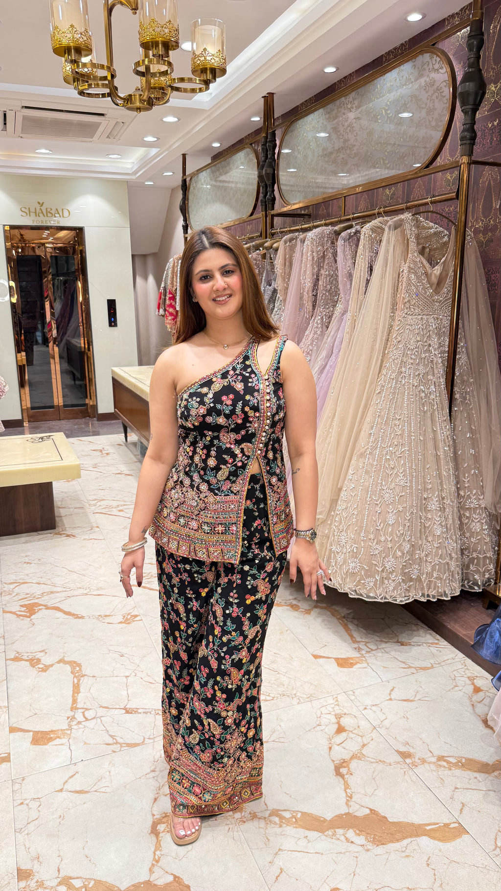 FLORET ONE SHOULDER INDOWESTERN PANT SET