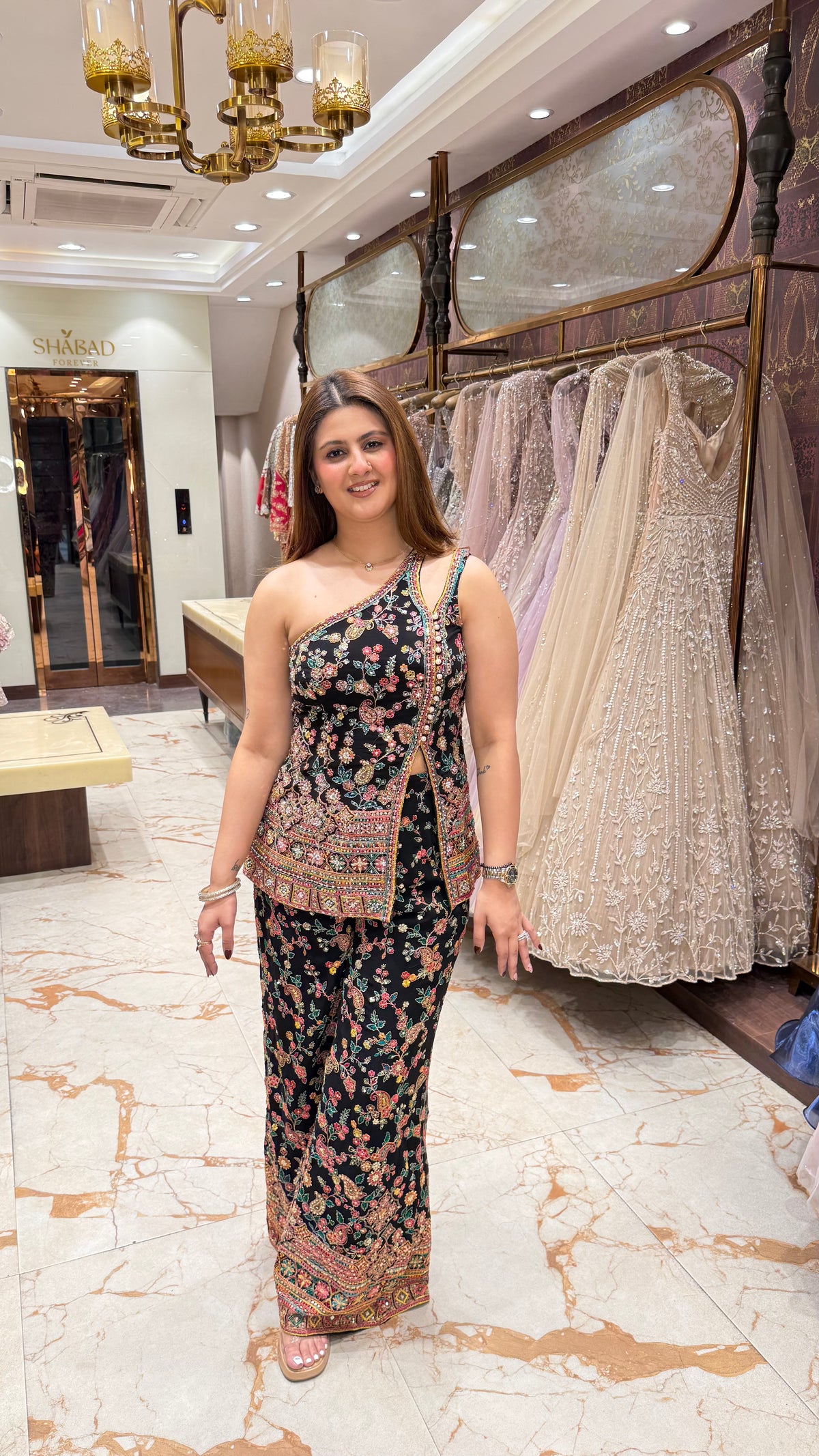 FLORET ONE SHOULDER INDOWESTERN PANT SET