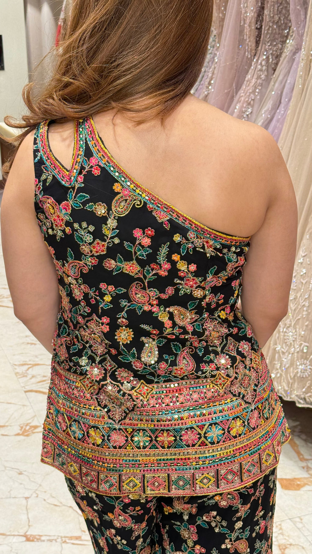 FLORET ONE SHOULDER INDOWESTERN PANT SET