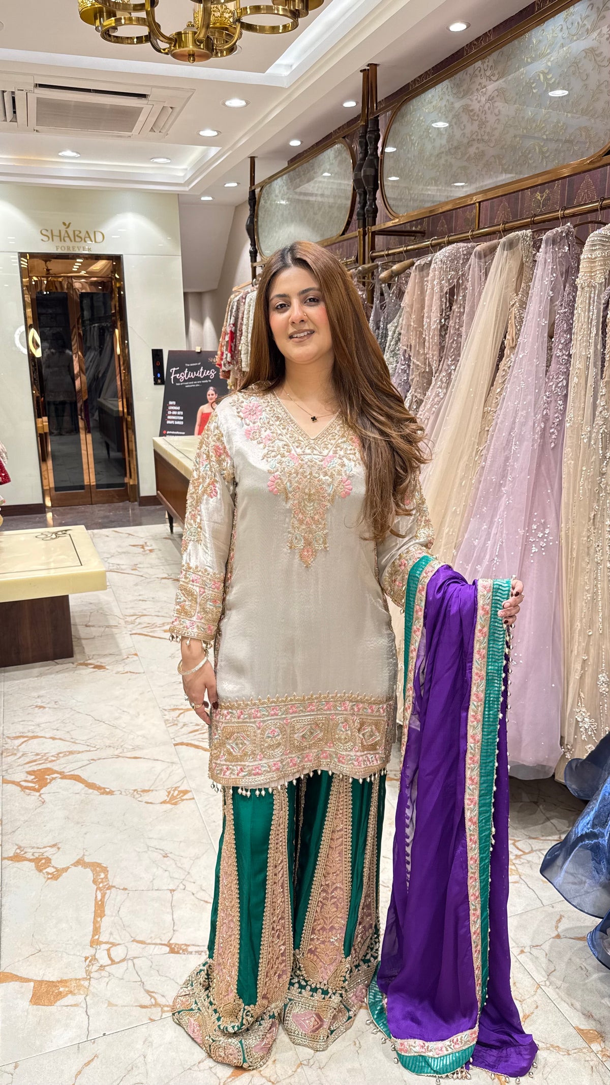 SAANJH - CONTRAST HEAVY HAND EMBROIDERED SHARARA SUIT