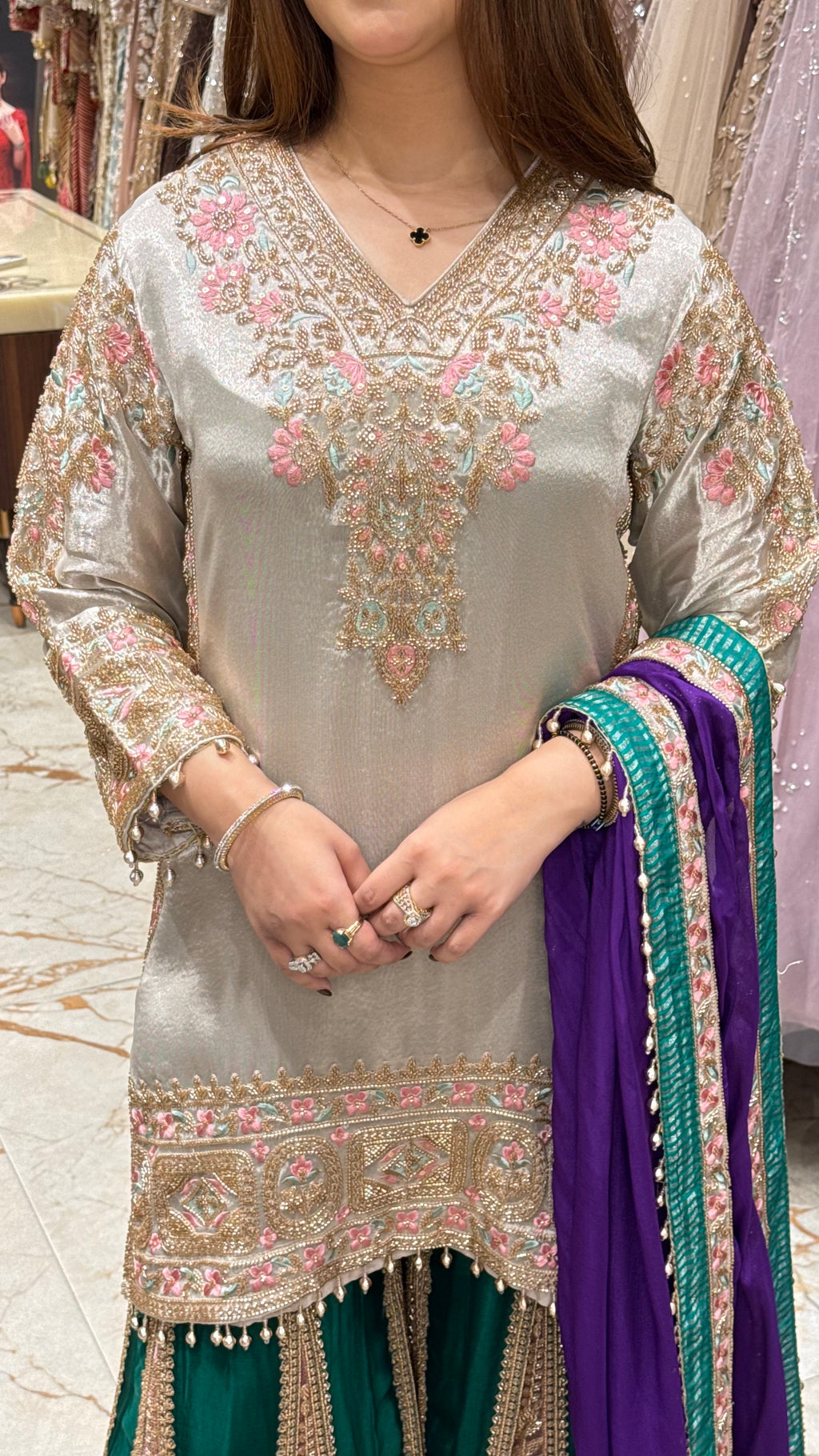 SAANJH - CONTRAST HEAVY HAND EMBROIDERED SHARARA SUIT