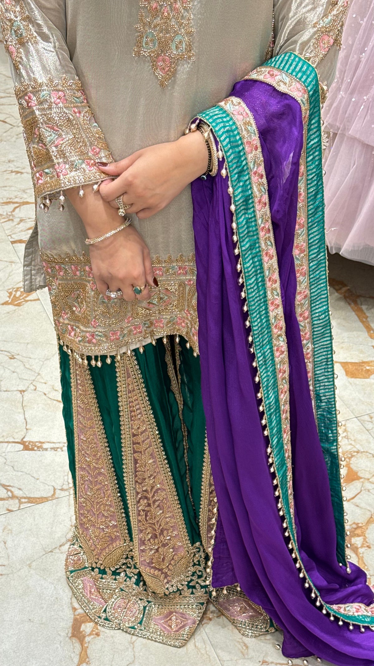 SAANJH - CONTRAST HEAVY HAND EMBROIDERED SHARARA SUIT
