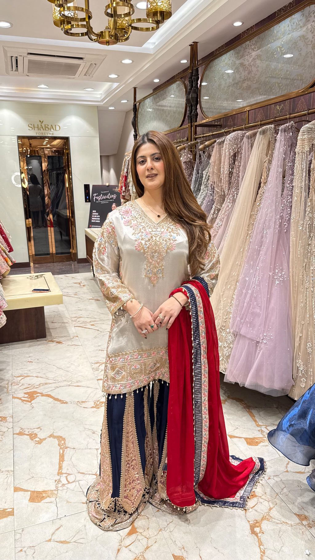 SAANJH - CONTRAST HEAVY HAND EMBROIDERED SHARARA SUIT