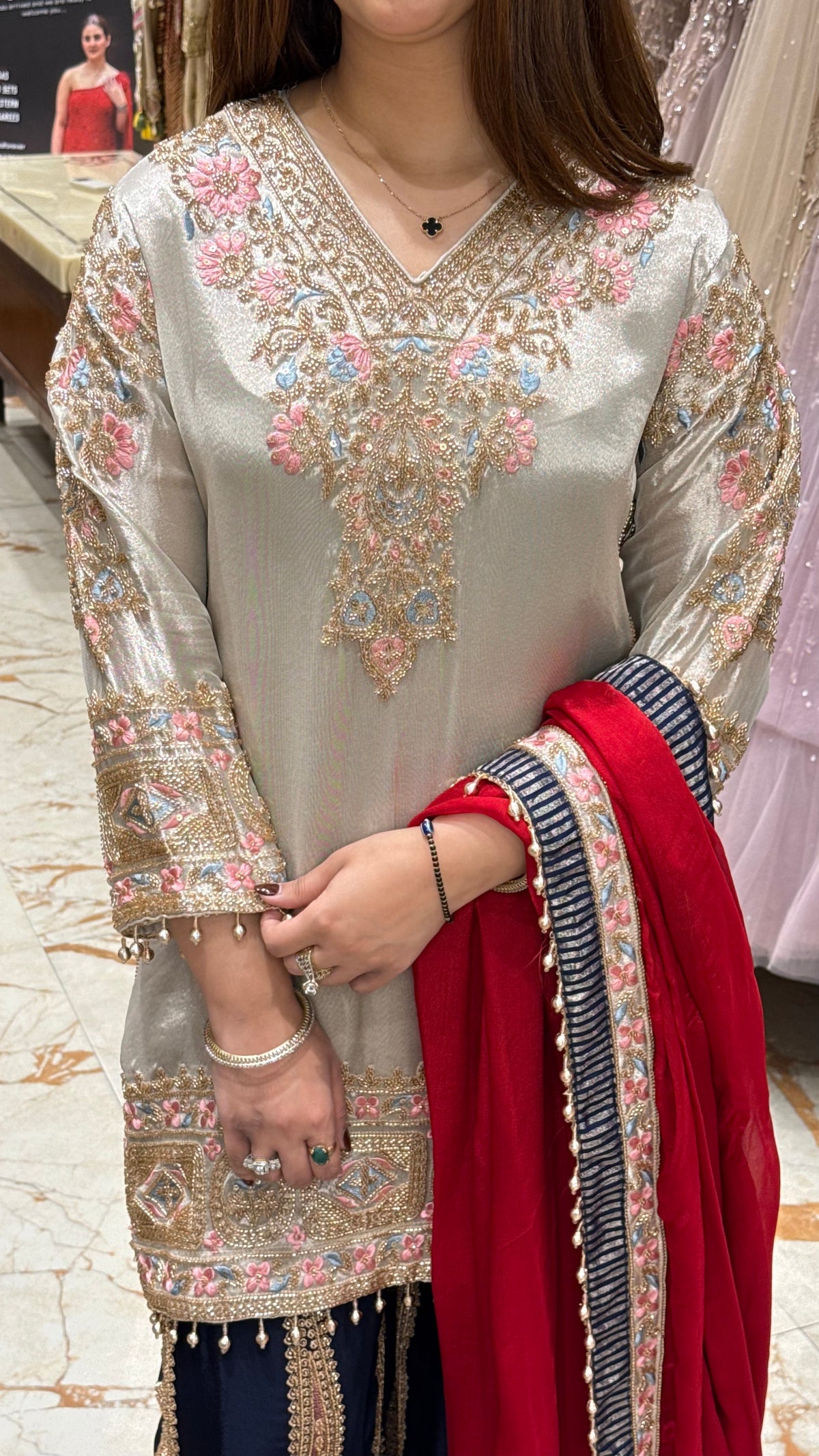 SAANJH - CONTRAST HEAVY HAND EMBROIDERED SHARARA SUIT