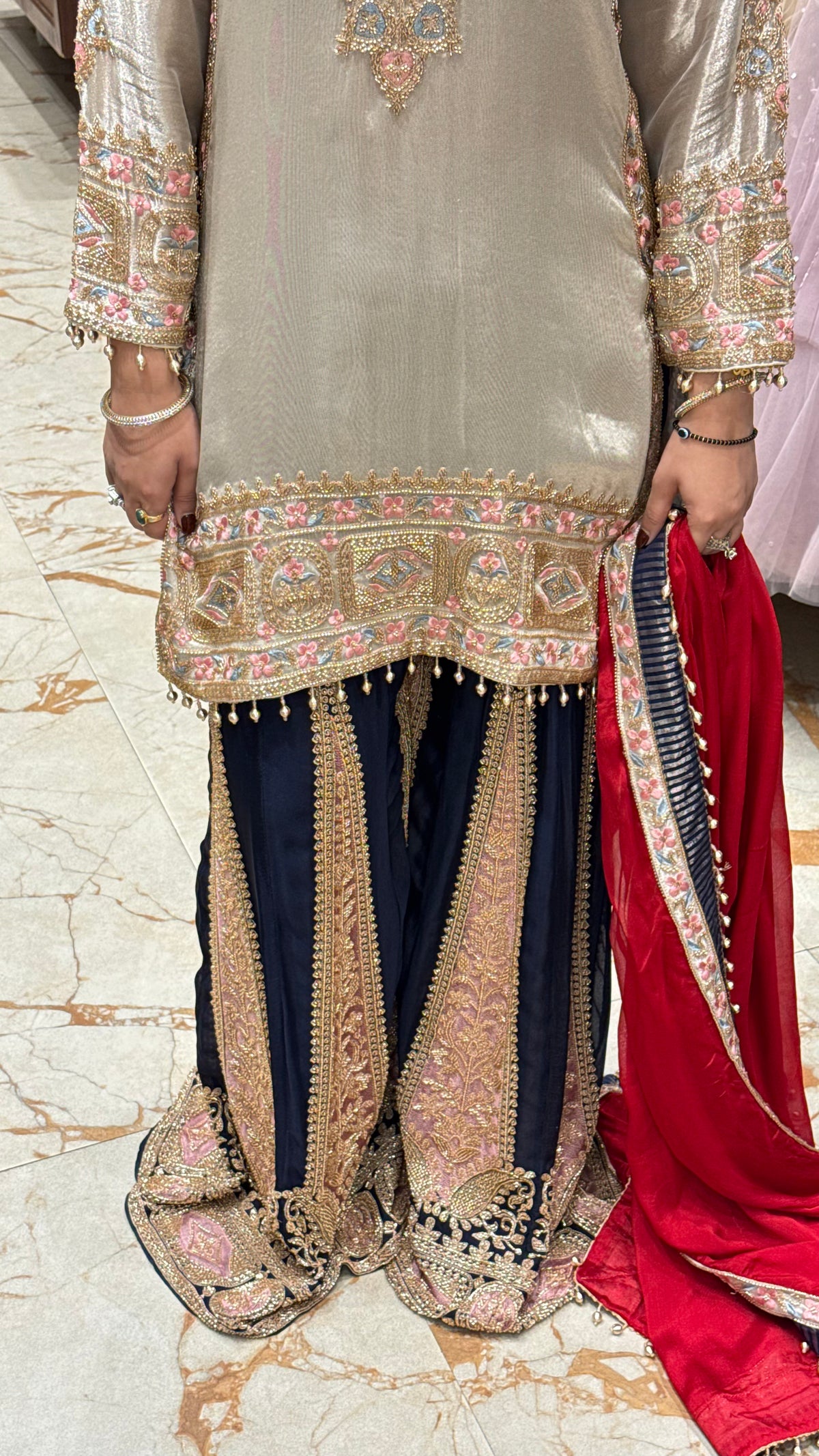 SAANJH - CONTRAST HEAVY HAND EMBROIDERED SHARARA SUIT