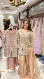 ZARIYA TISSUE SHARARA SET WITH PEARL DETAILING