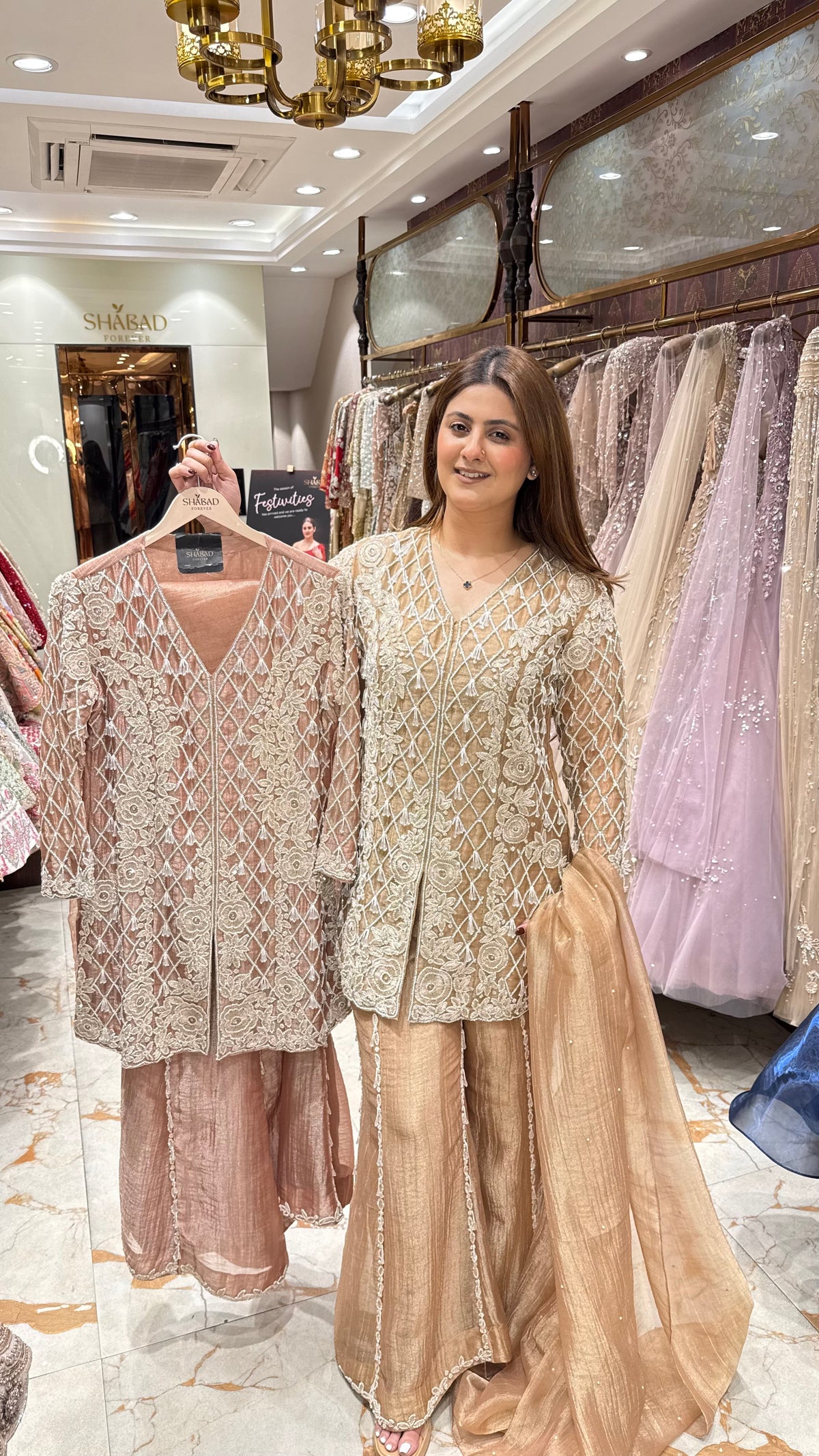 ZARIYA TISSUE SHARARA SET WITH PEARL DETAILING