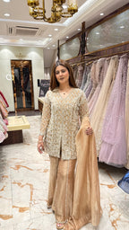 ZARIYA TISSUE SHARARA SET WITH PEARL DETAILING