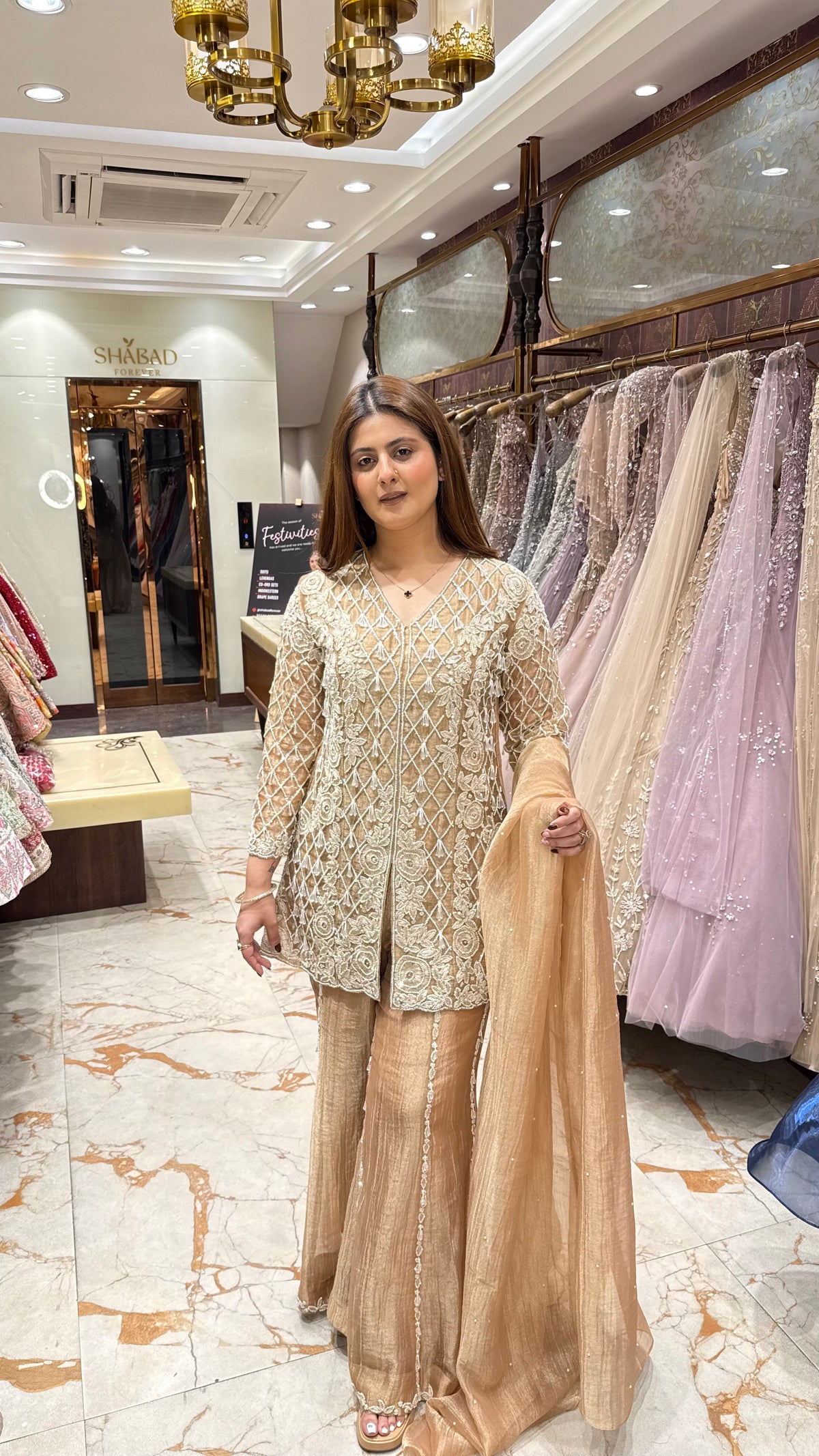 ZARIYA TISSUE SHARARA SET WITH PEARL DETAILING