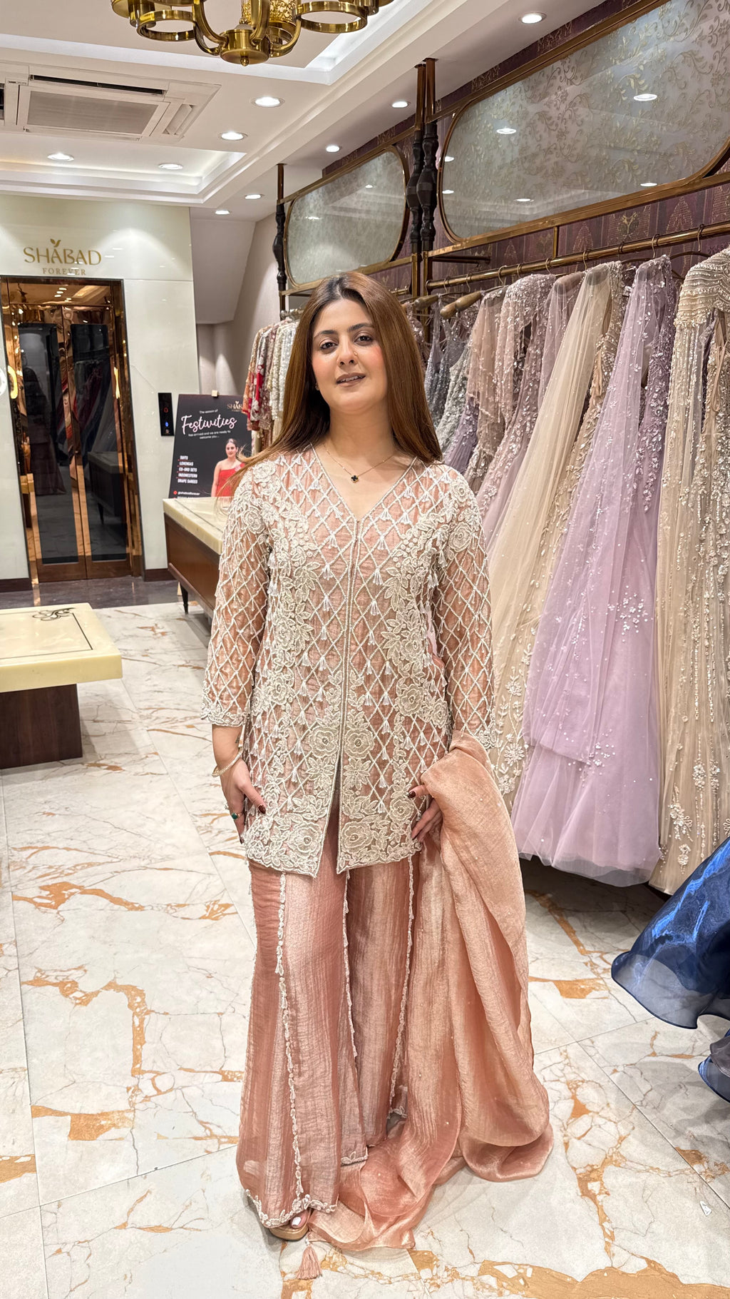 ZARIYA TISSUE SHARARA SET WITH PEARL DETAILING