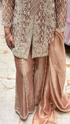 ZARIYA TISSUE SHARARA SET WITH PEARL DETAILING