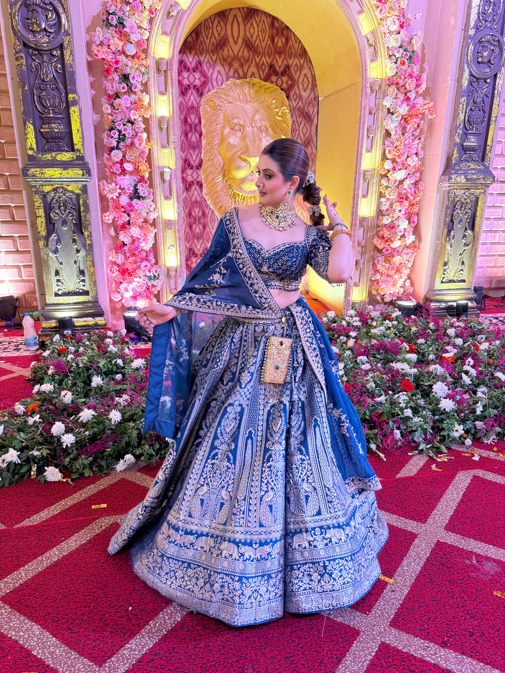 Blue Handwork Blouse Banarasi Lehenga