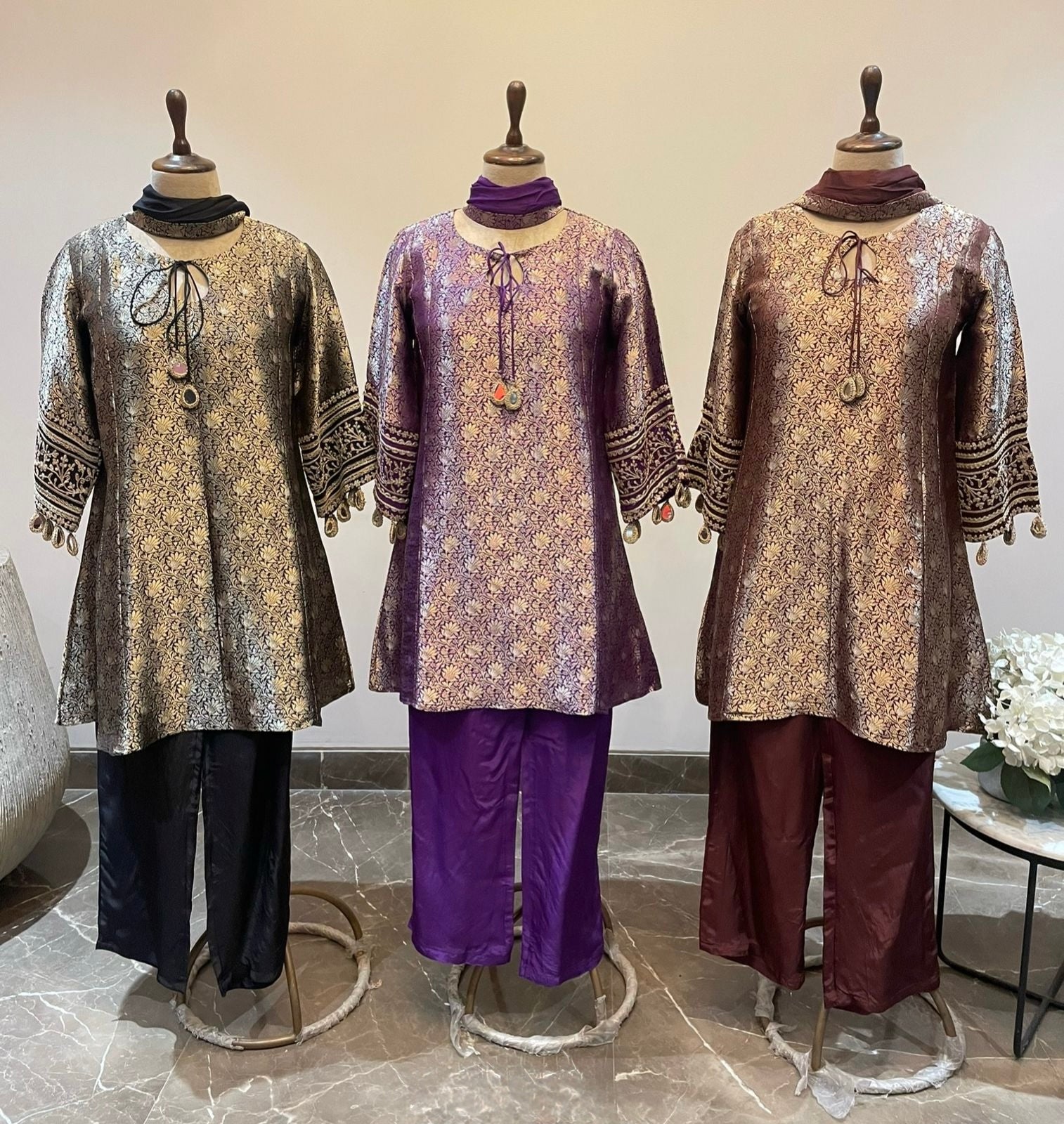 Brocade Front Tie Neckline Suit