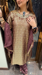 Brocade Suit With Handwork Neckline