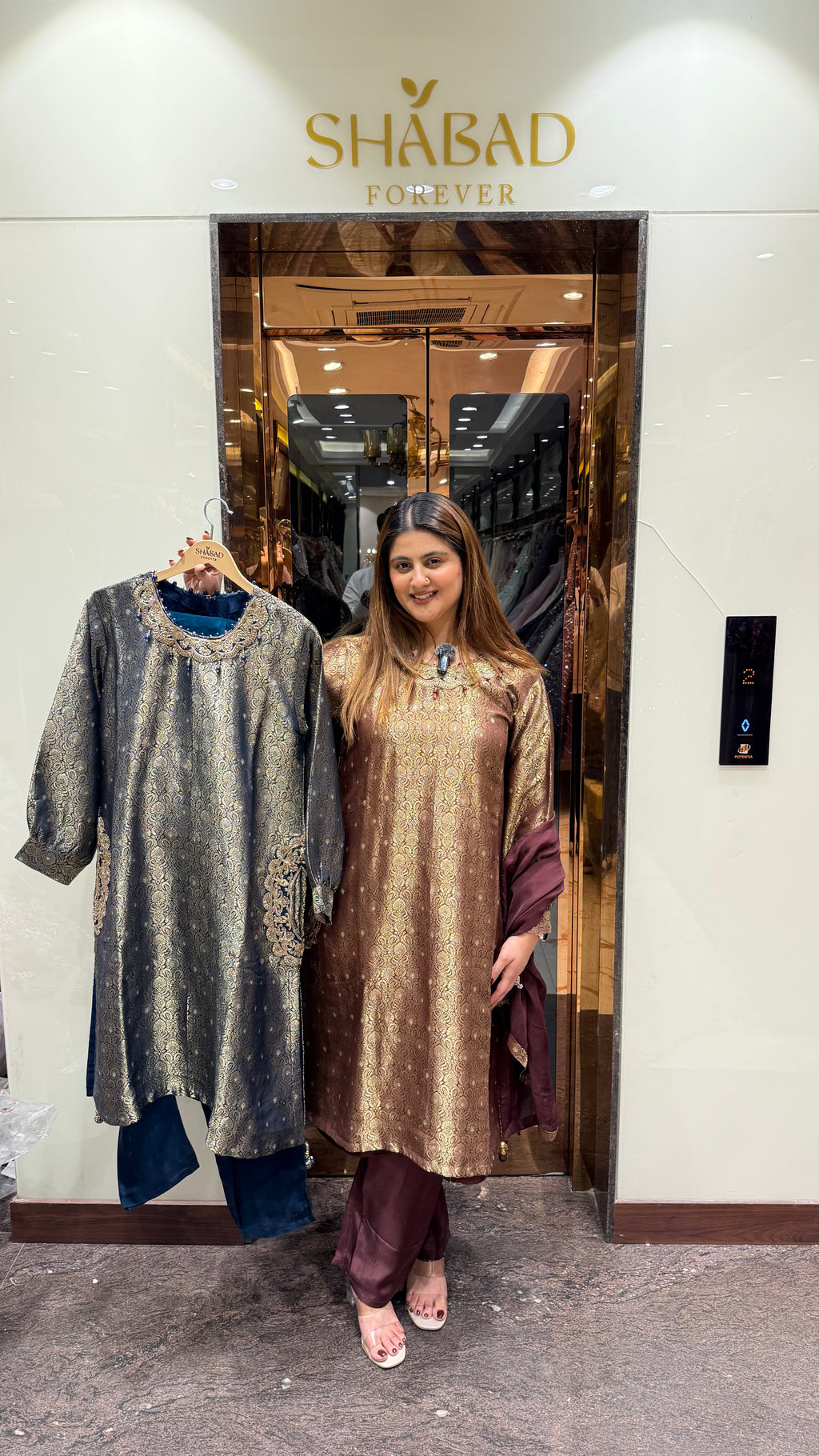 Brocade Suit With Handwork Neckline