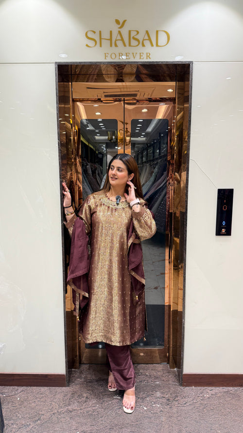 Brocade Suit With Handwork Neckline