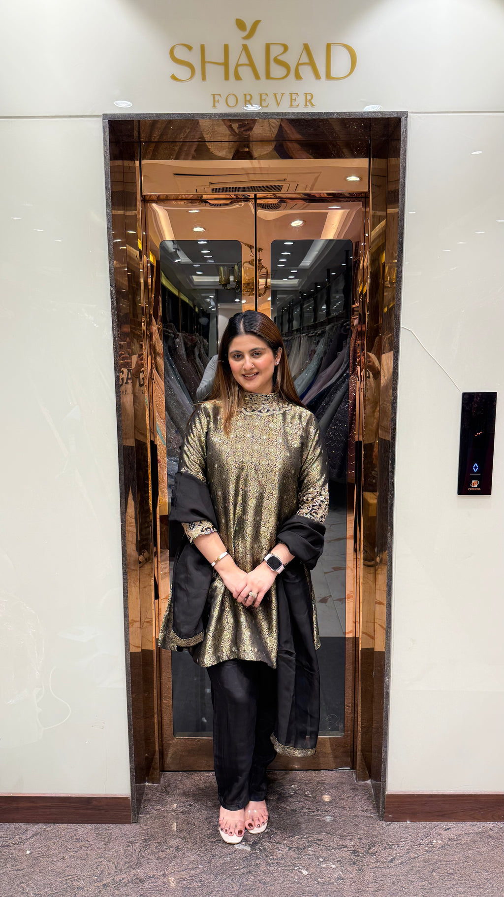 Brocade Suit With Handwork Sleeve And Neckline