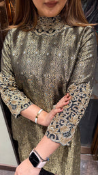 Brocade Suit With Handwork Sleeve And Neckline