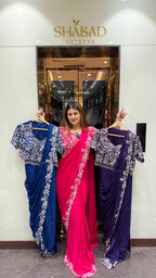 Chinon Drape Saree With Handwork