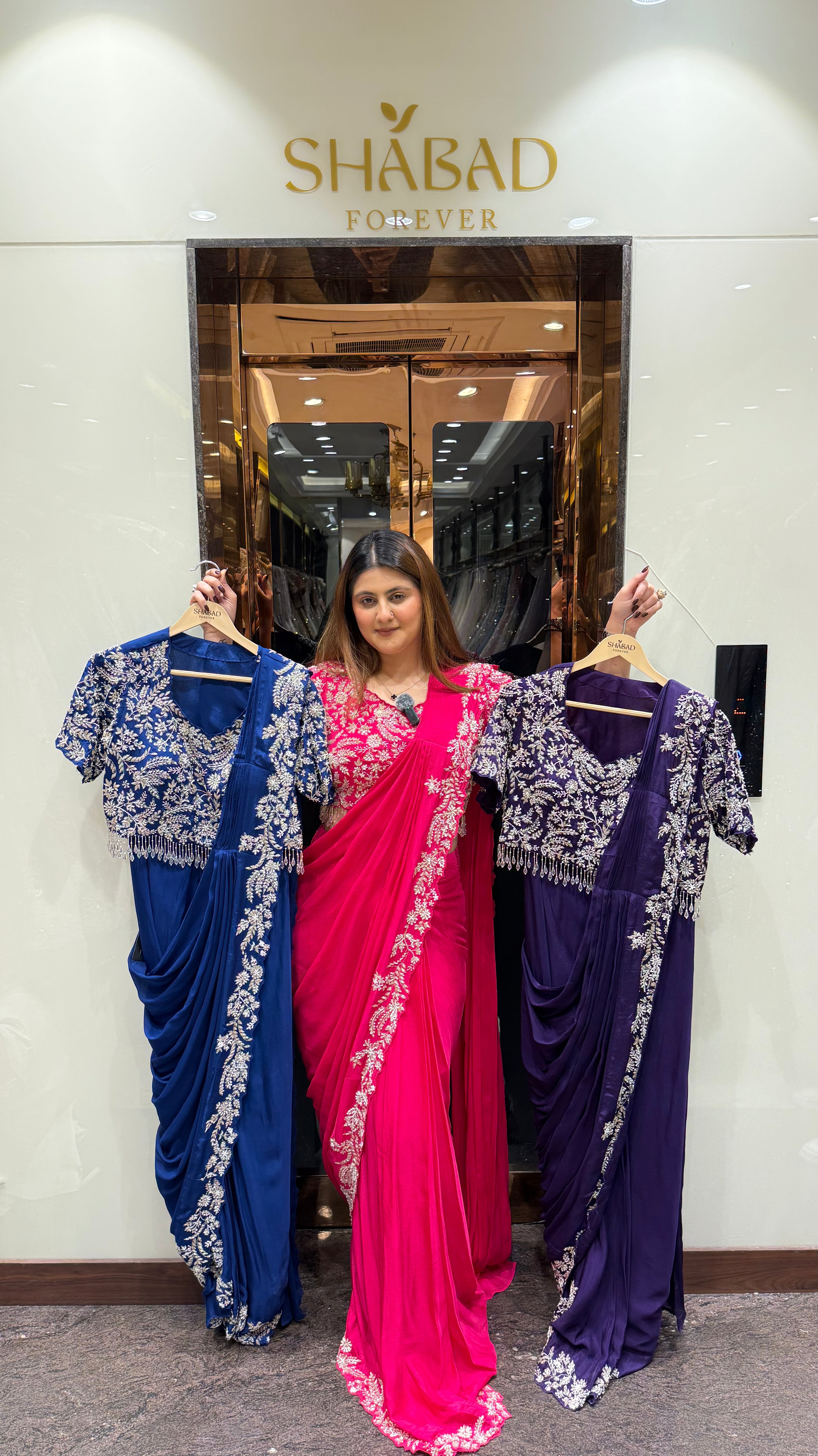 Chinon Drape Saree With Handwork