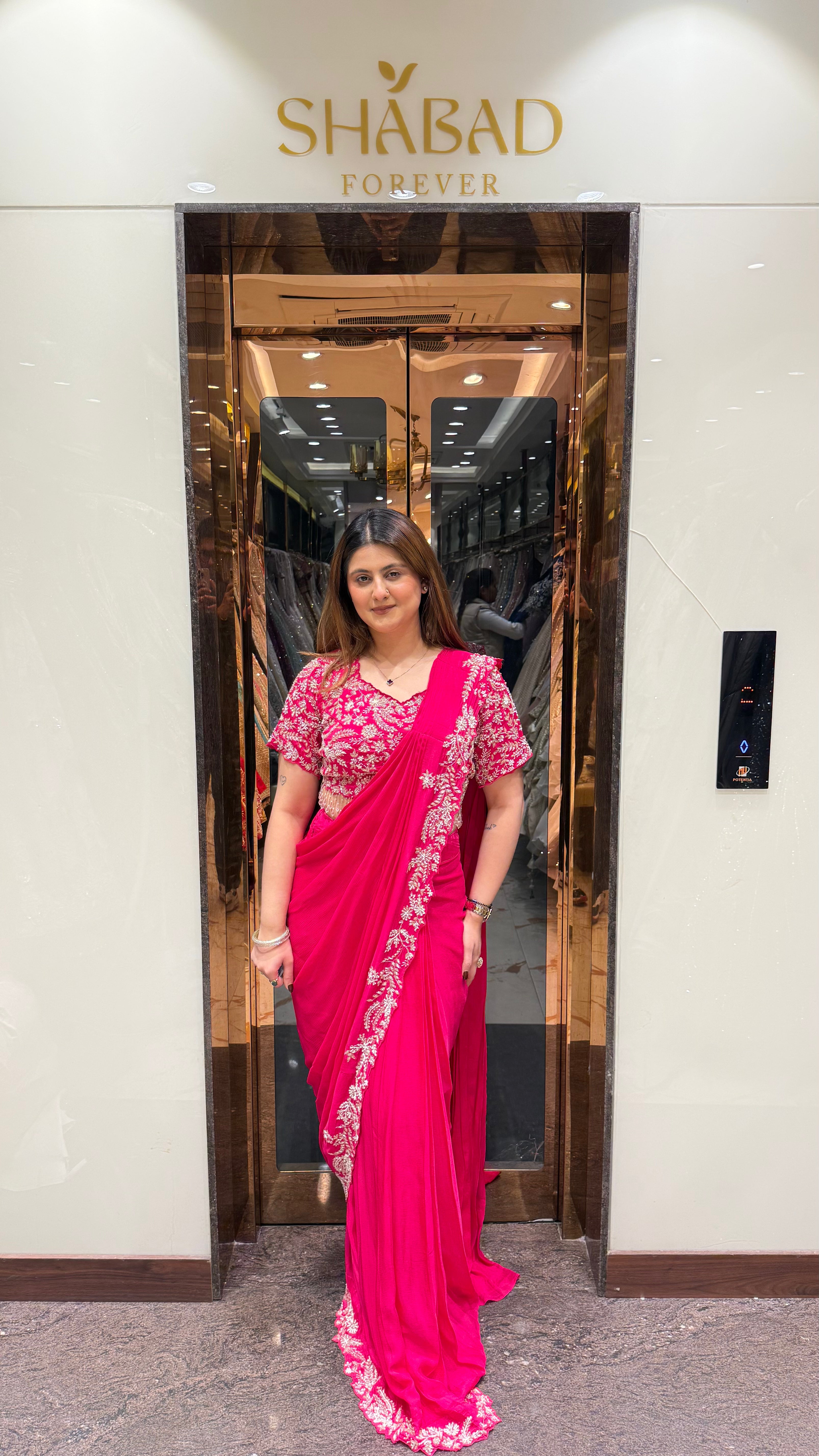 Chinon Drape Saree With Handwork