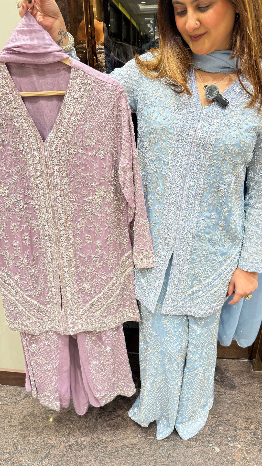 Front Cut Chinon Pearl & Katana Handwork Suit