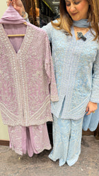 Front Cut Chinon Pearl & Katana Handwork Suit