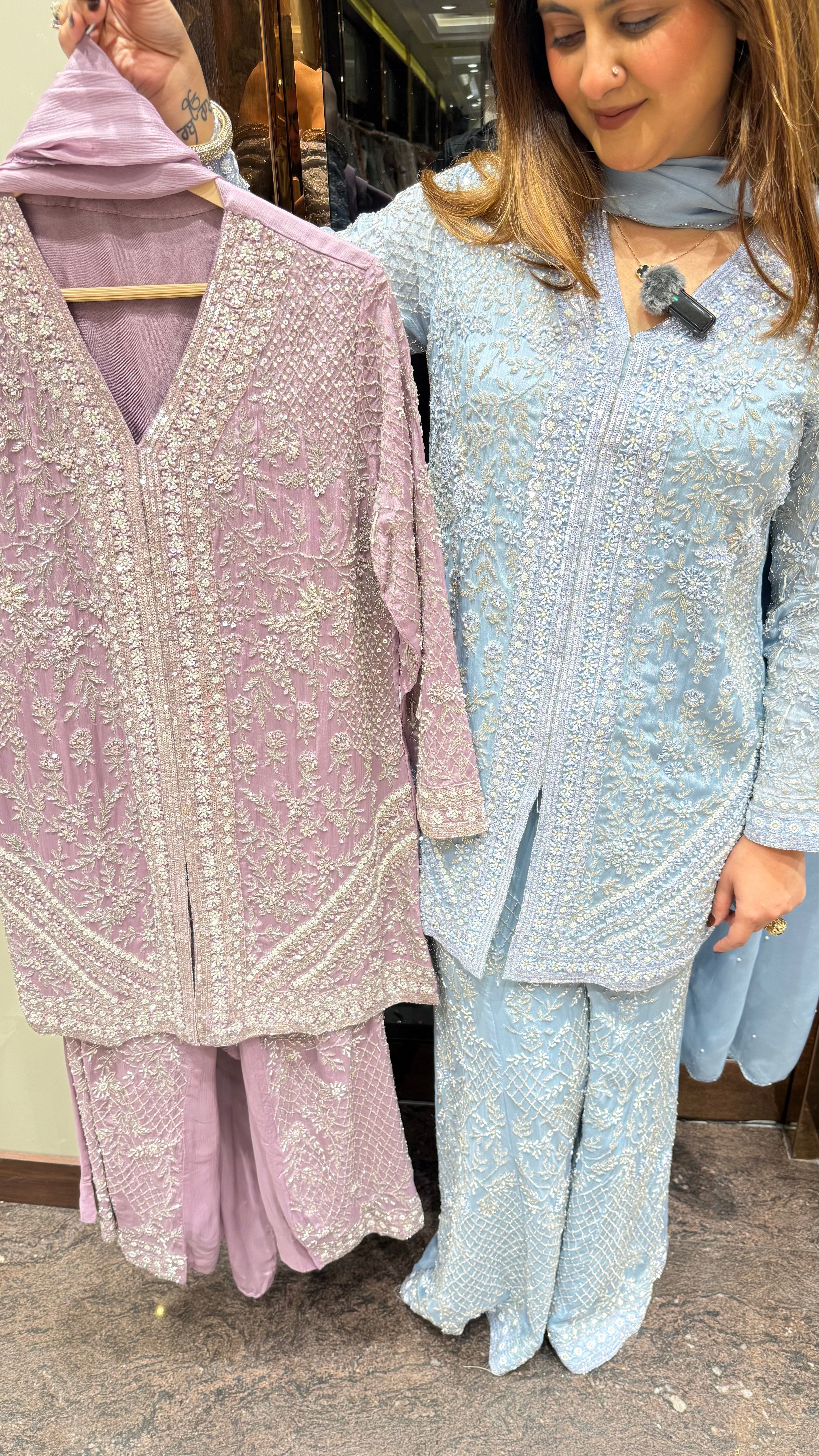 Front Cut Chinon Pearl & Katana Handwork Suit