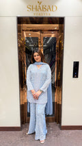 Front Cut Chinon Pearl & Katana Handwork Suit