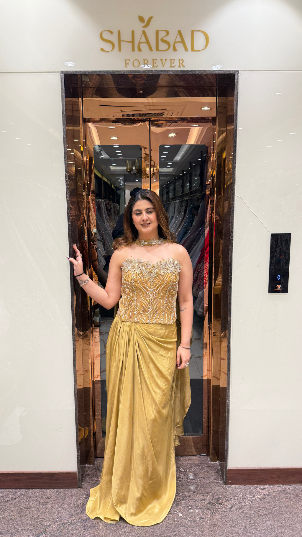 Gold Corset Top with Drape Skirt & Dupatta