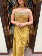 Gold Corset Top with Drape Skirt & Dupatta