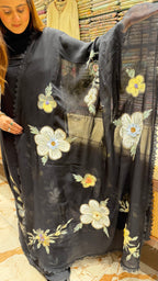 Handpaint unstitched organza suit with 3D detailed duppatta