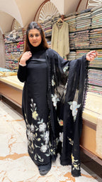 Handpaint unstitched organza suit with 3D detailed duppatta