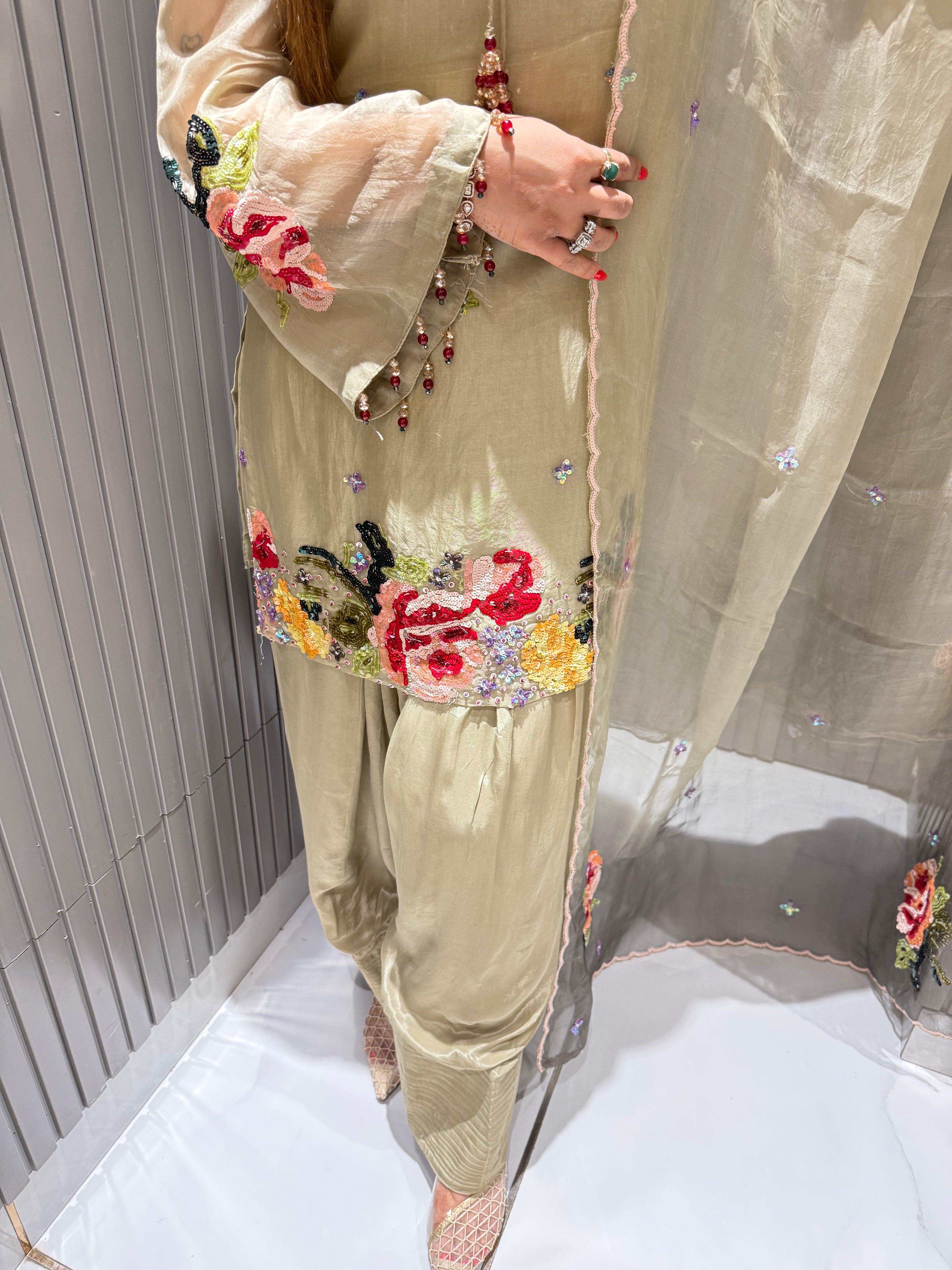 Mint Green Sequin Handwork Suit